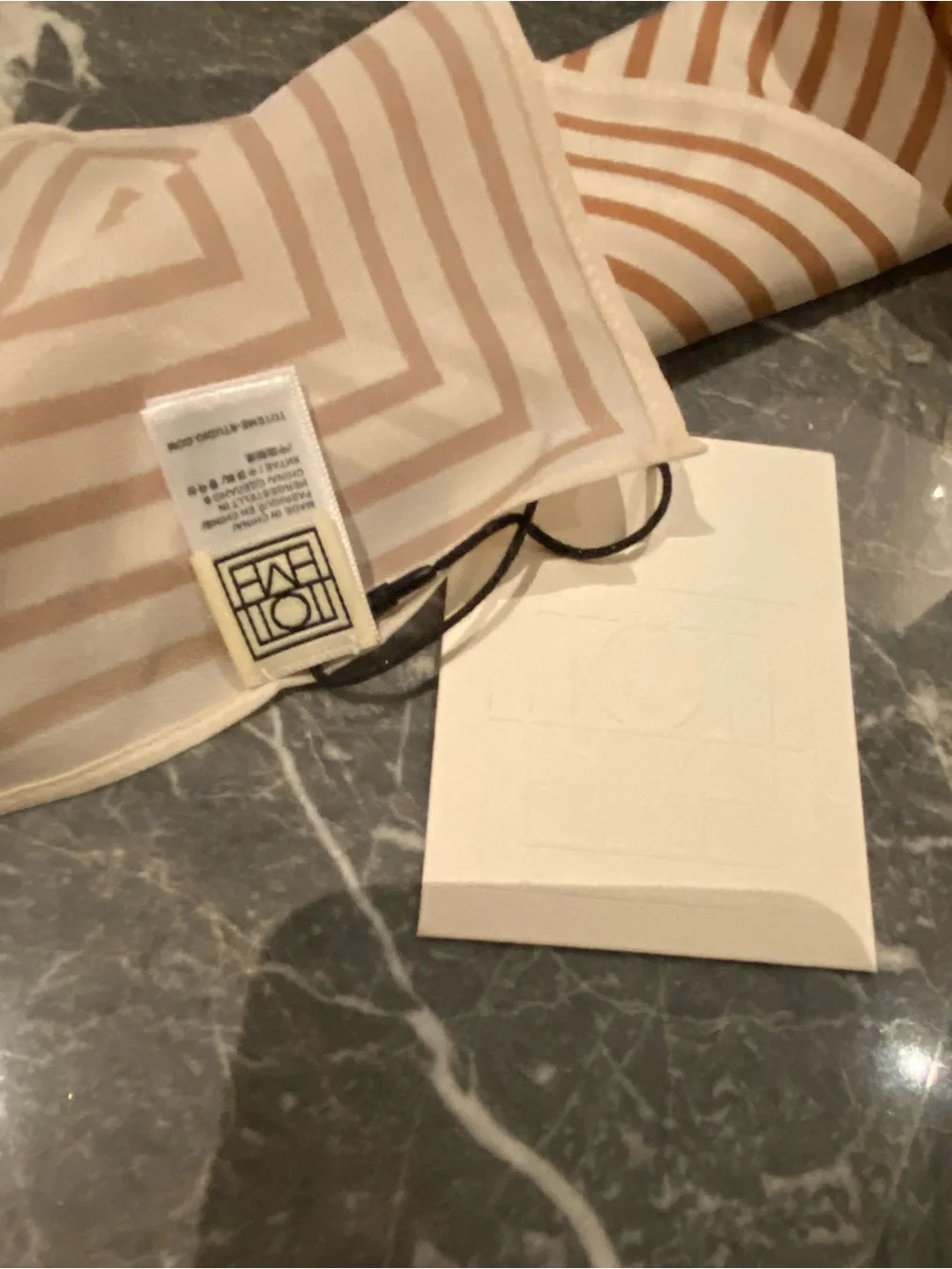 Toteme Cream and Tan Striped Geometric Silk Scarf